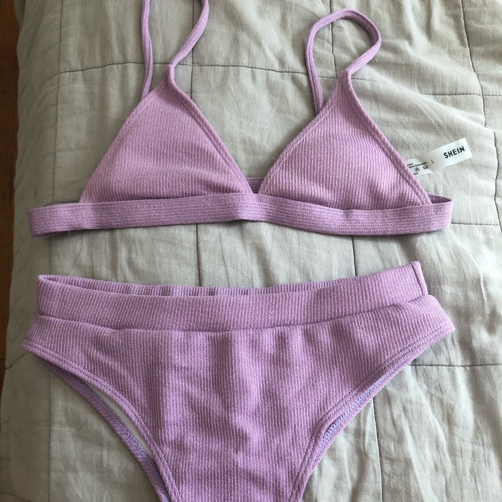 purple ribbed bikini